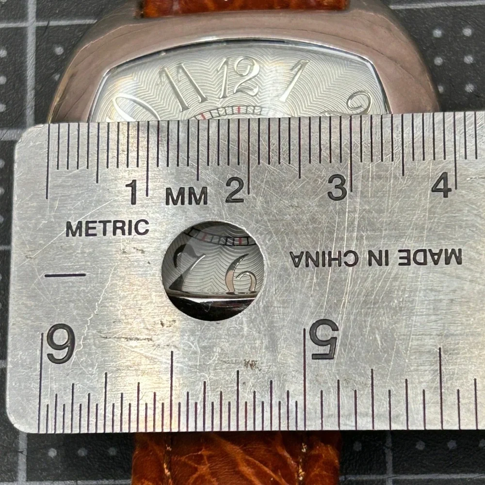 Perlina Quartz Watch Silver Tonneau Case‎ Brown Leather Strap Japan Movt
